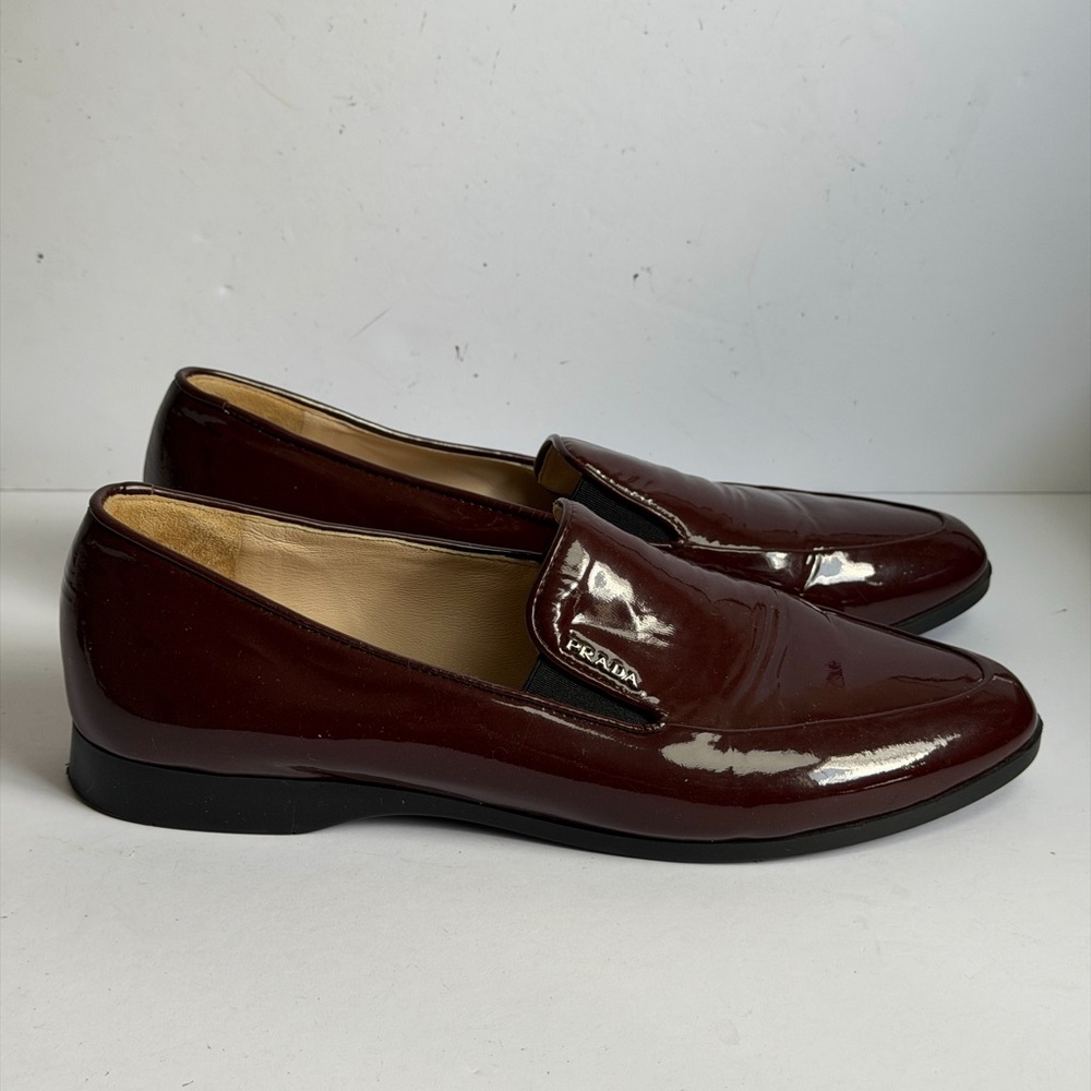 Prada Burgundy Patent Leather Loafer Flats Size 37.5